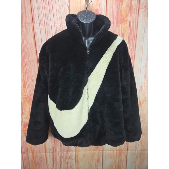 Nike Womens Faux Fur Black & White Jacket Medium - Picture 1 of 7